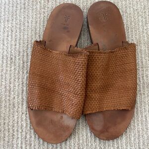 Frye Brown Woven Leather Slide Sandals